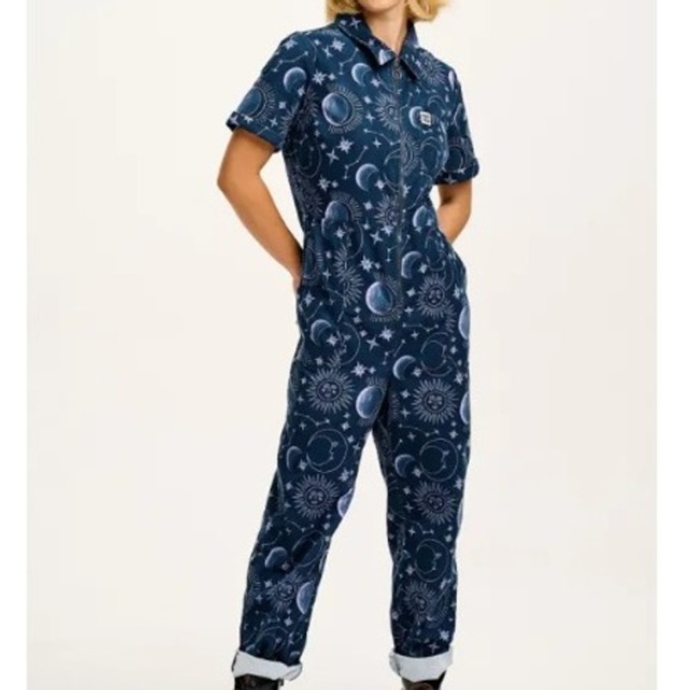 Lucy & Yak Navy Moon & Star Print Jumpsuit